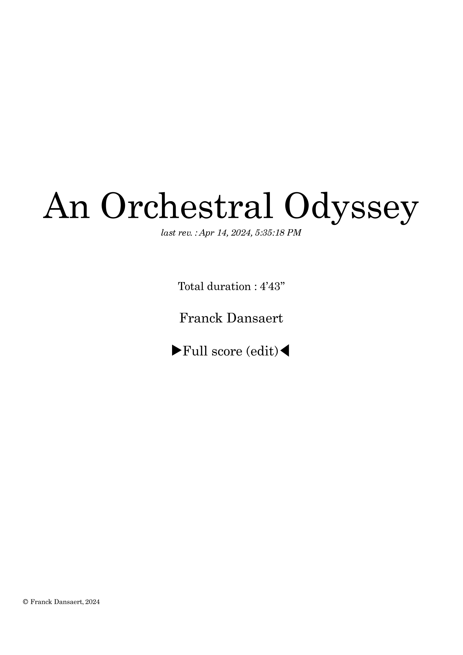 【弗兰克·丹萨特《管弦乐奥德赛》管弦乐团总谱】An Orchestral Odyssey - Score Only by Franck Dansaert Full Orchestra PDF乐谱下载