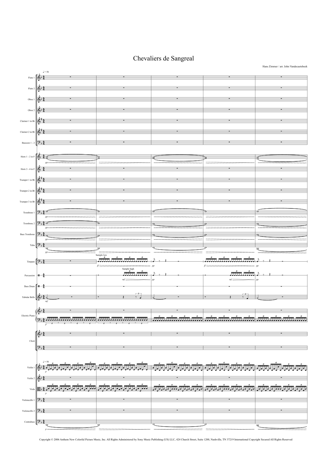 Chevalier De Sangreal (arr. John Vandecaetsbeek) by Hans Zimmer Full Orchestra