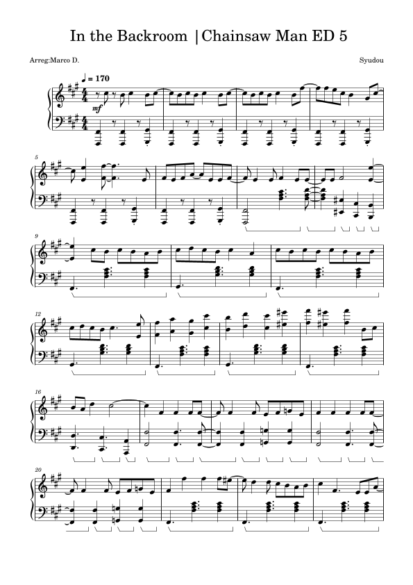 In the Backroom Chainsaw Man ED 5 Sheet Music Syudou Piano Solo