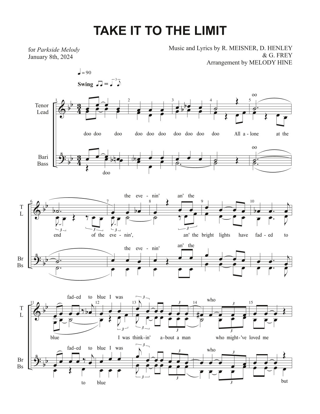 Take It To The Limit (arr. Melody Hine) by Eagles Sheet Music for SSAA