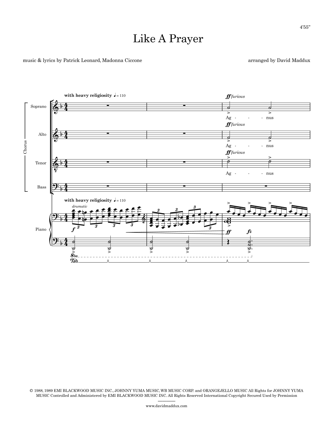 Like A Prayer (arr. David Maddux) by Madonna Sheet Music for SATB Choir ...