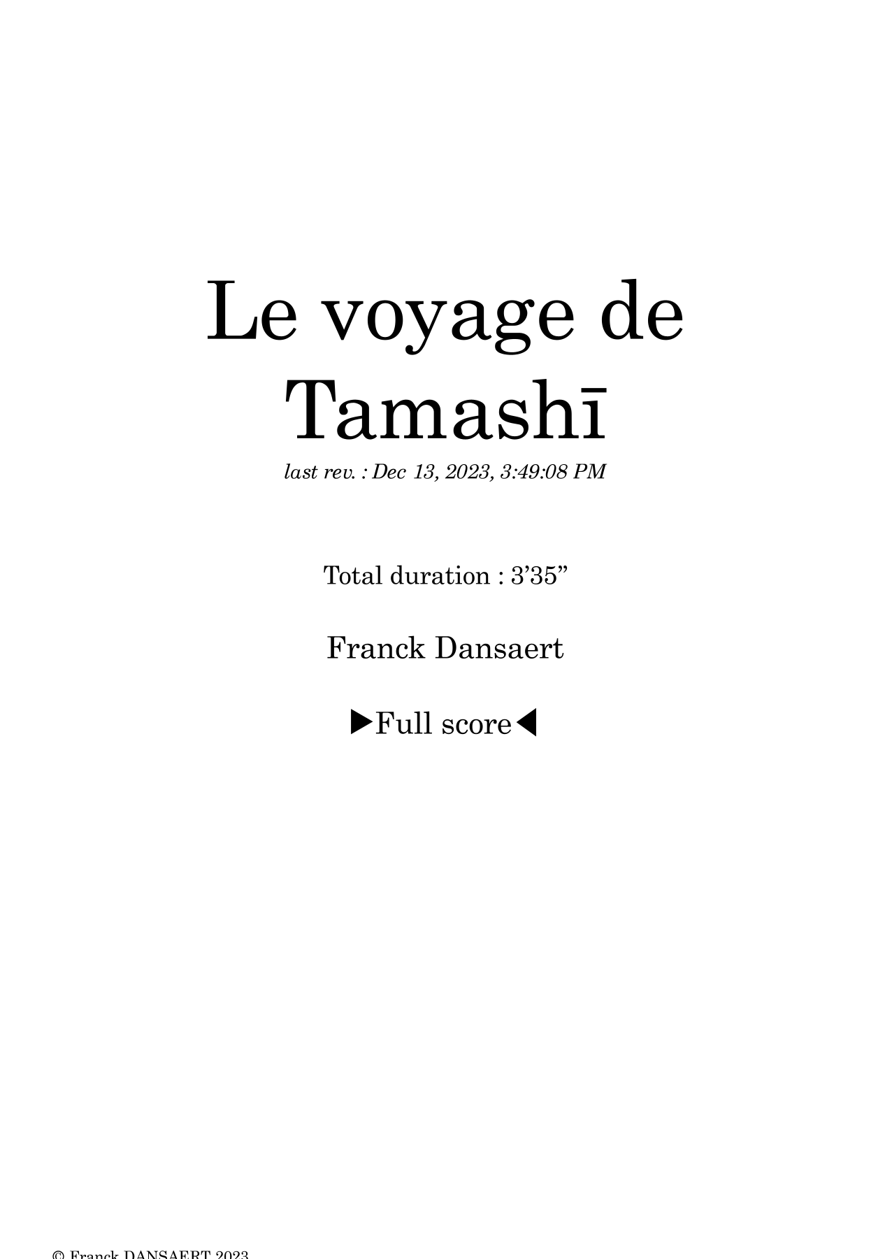 【弗兰克·丹萨特《魂之旅》管弦乐总谱】Le voyage de Tamashi - Score Only by Franck Dansaert Full Orchestra PDF乐谱下载