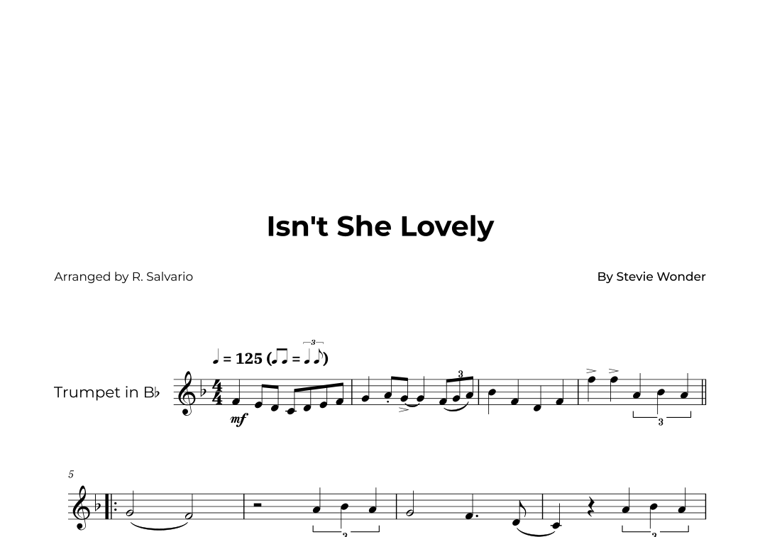 Isn't She Lovely by Stevie Wonder Sheet Music for Trumpet Solo