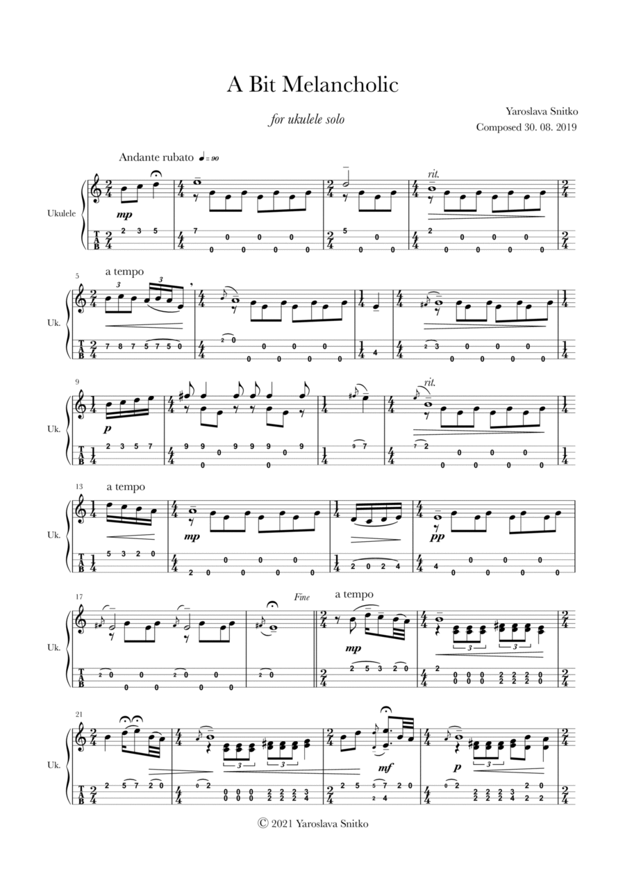 A bit Melancholic by Yaroslava Snitko Sheet Music for Ukulele at Sheet Music Direct