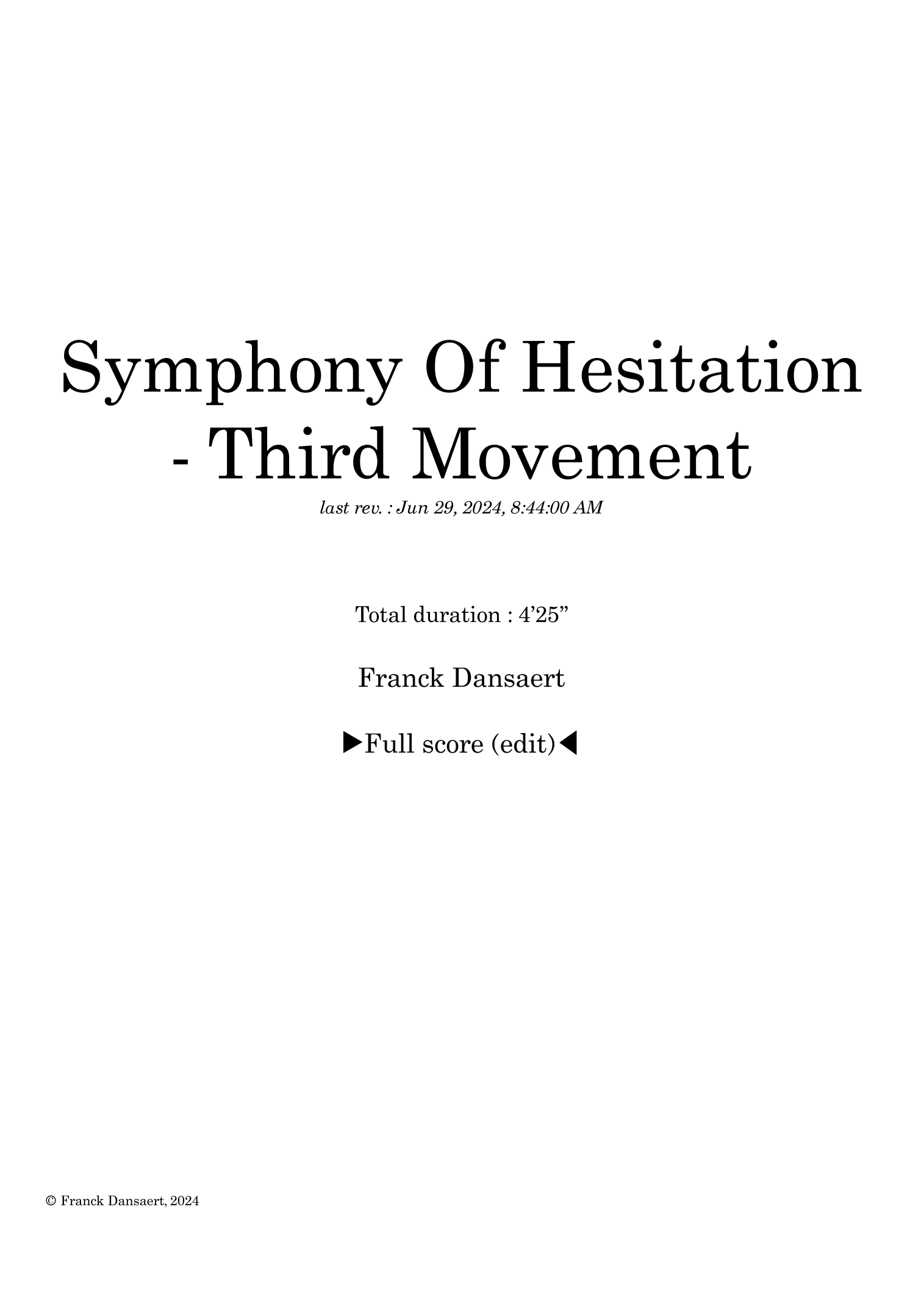 Symphony of Hesitation (third movement) - Score Only by Franck Dansaert Full Orchestra