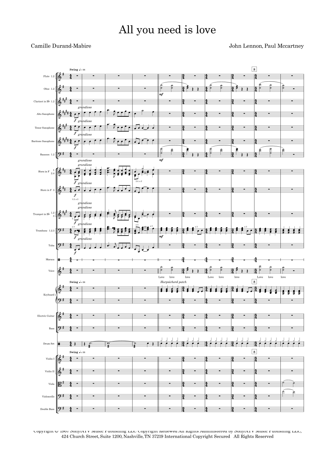 All you need is Love (arr. Camille Durand-Mabire) by The Beatles 管弦乐团全编制 - 预览