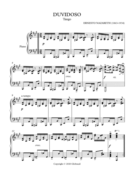 DUVIDOSO (arr. Globrazil) Digital Sheet Music