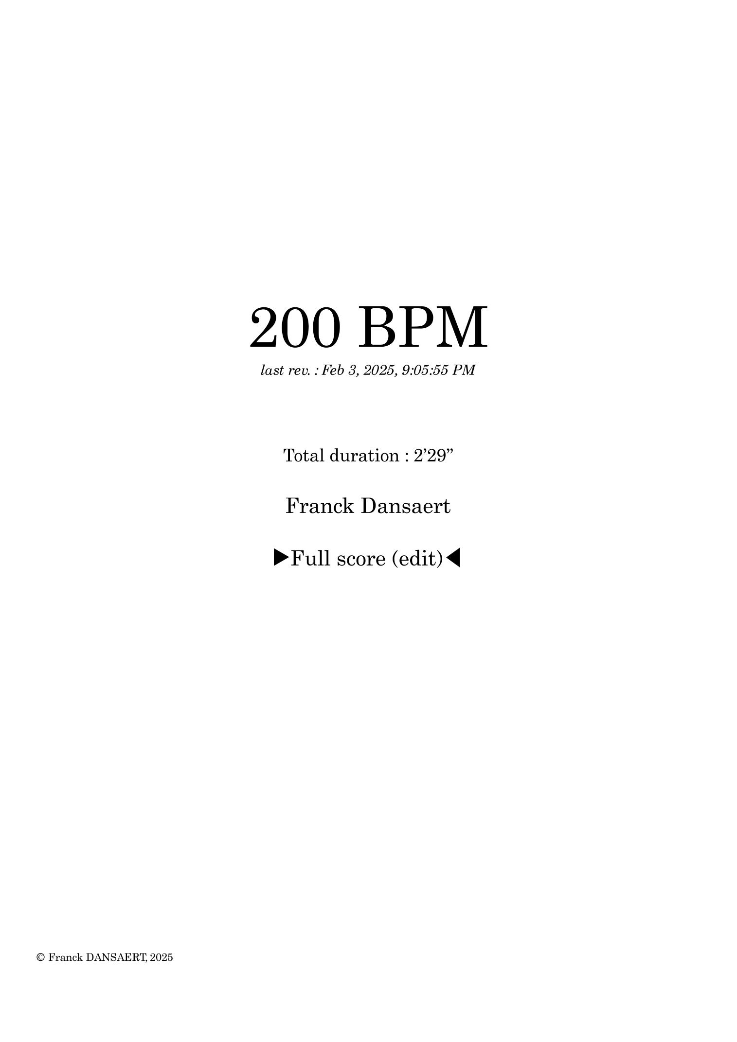 200 BPM - Score Only by Franck Dansaert Full Orchestra
