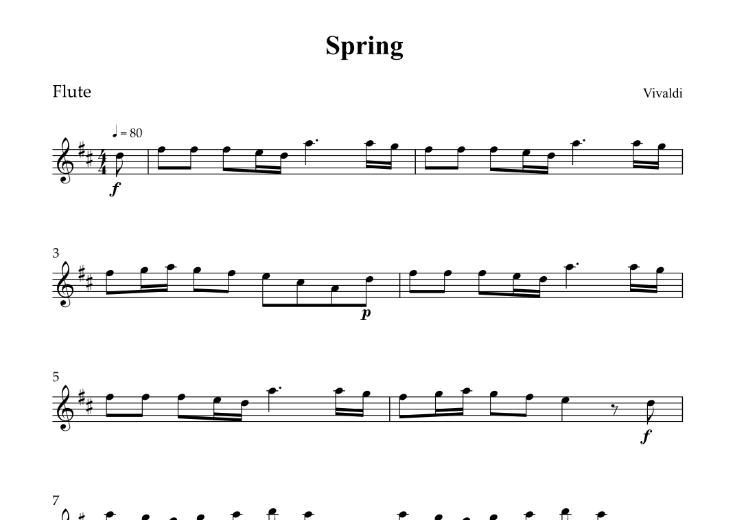 Spring Flute Array Spring by Vivaldi Sheet Music for Flute Solo (arr. Wesley S. SIlva) at ...
