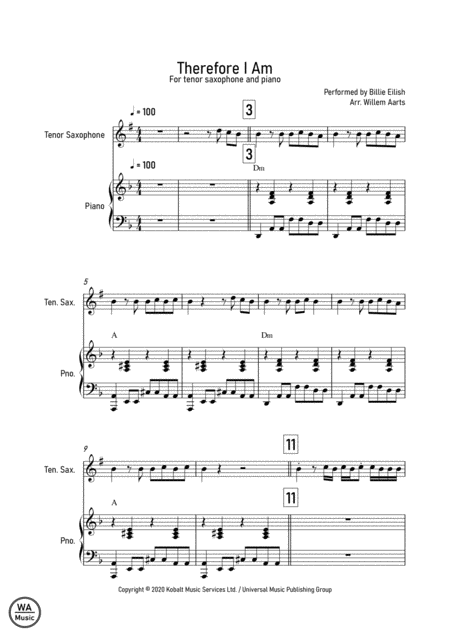 Therefore I Am (arr. Willem Aarts) Partituras Digitales