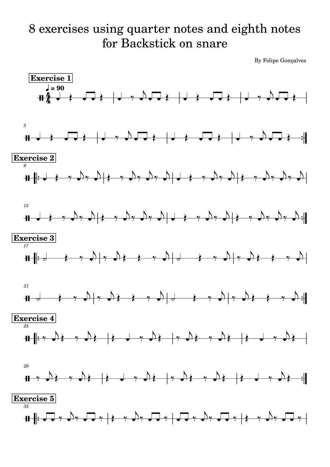 8 exercises using quarter notes and eighth notes for Backstick on snare ...