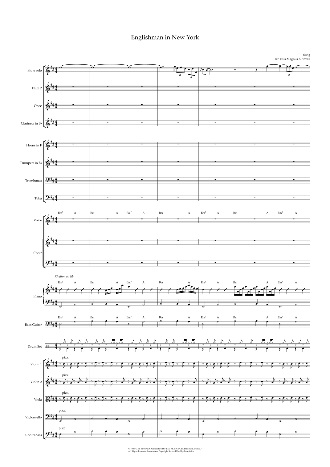 Englishman In New York (arr. Nils-Magnus Kinnvall) by Sting Full Orchestra