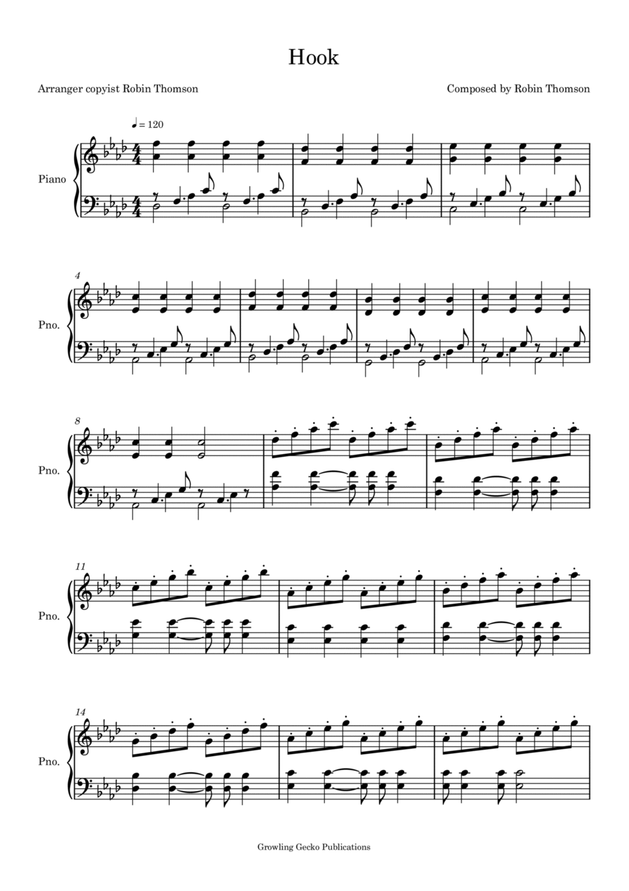 Hook Sheet Music Robin Thomson Piano Solo