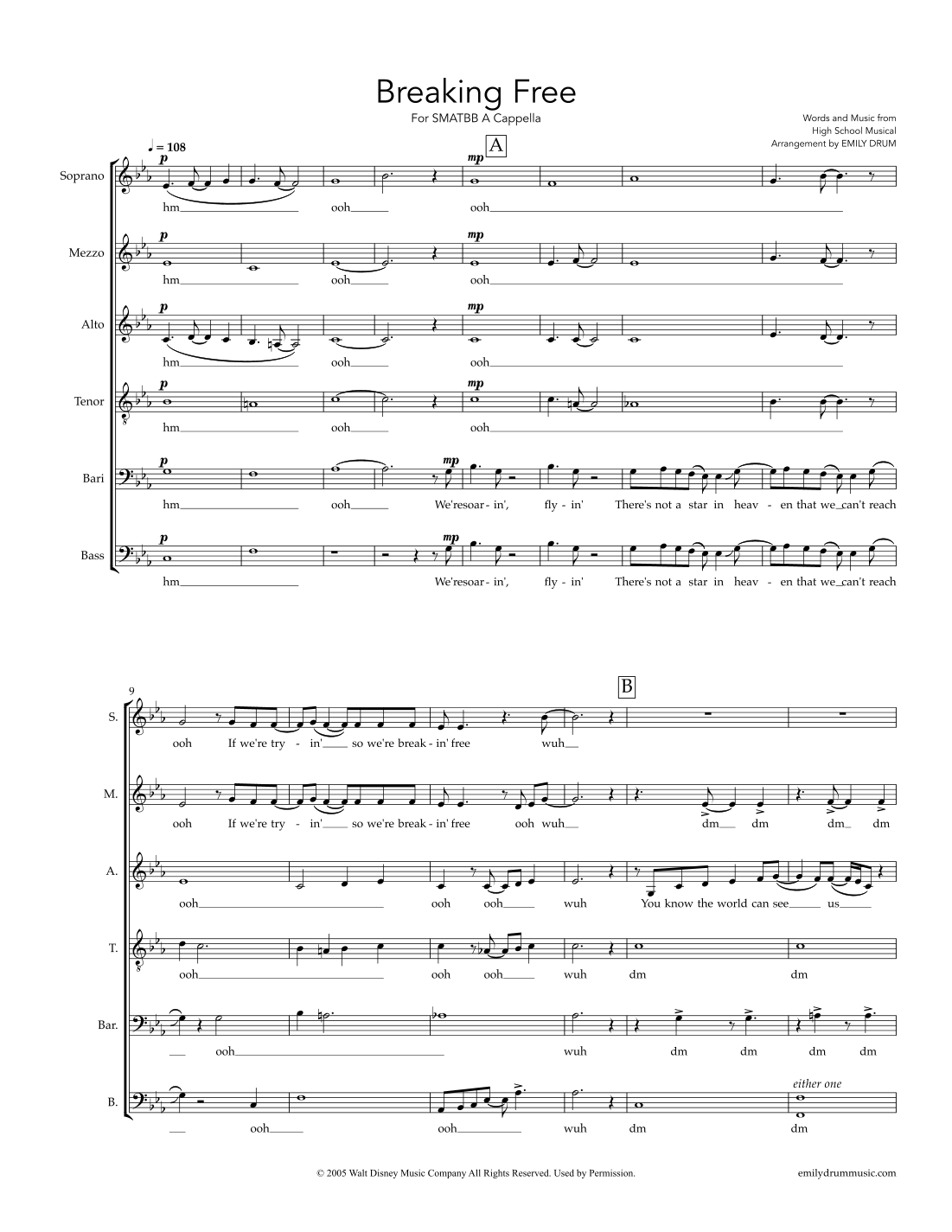 Breaking Free (arr. Emily Drum) by Zac Efron & Vanessa Anne Hudgens ...