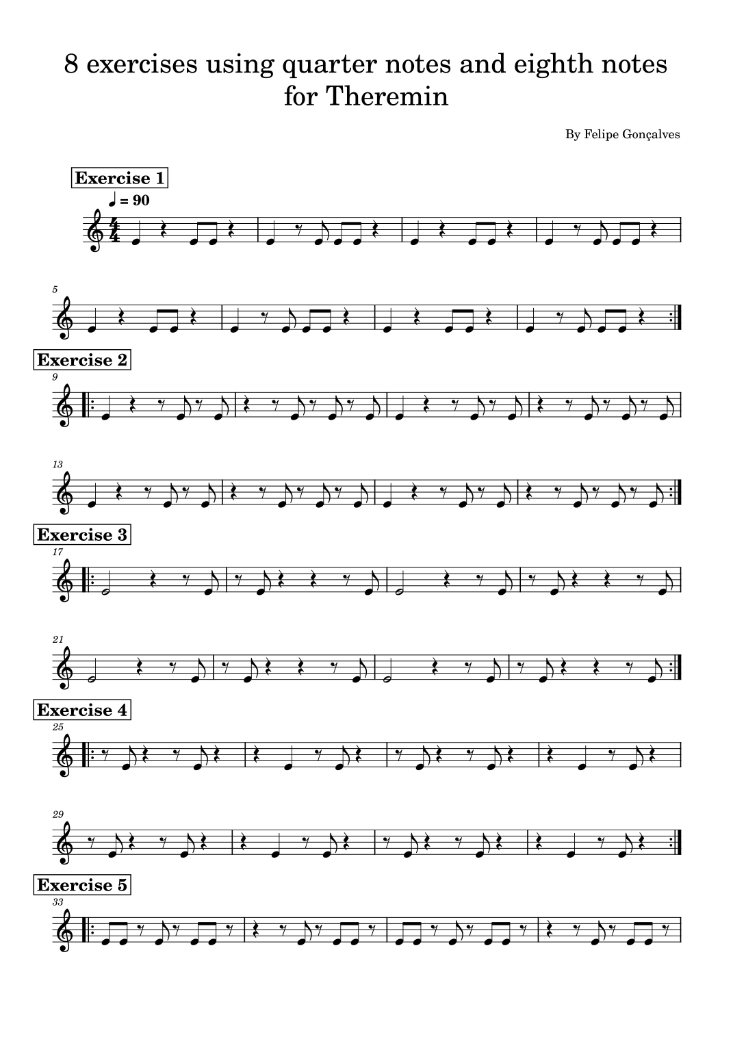 Theremin Notes 8 exercises using quarter notes and eighth notes for Theremin por ...