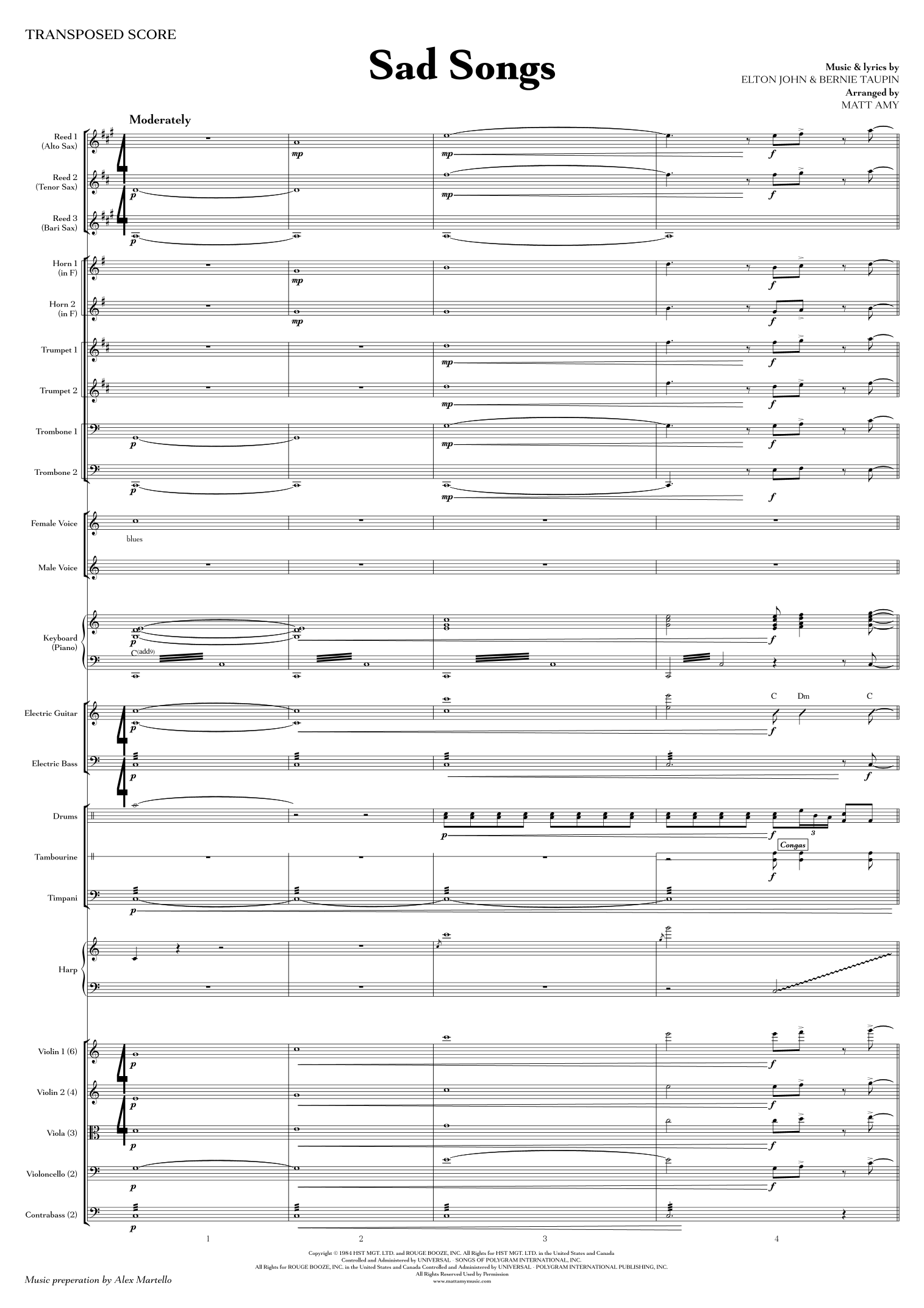 【埃尔顿·约翰《伤心歌》（麦特·艾米改编）管弦乐总谱】Sad Songs (Say So Much) (arr. Matt Amy) by Elton John Full Orchestra PDF乐谱下载