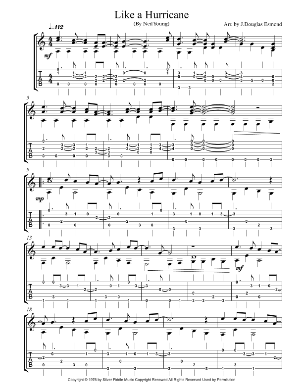 Like A Hurricane arr James D Esmond Par Neil Young Partitions Pour 