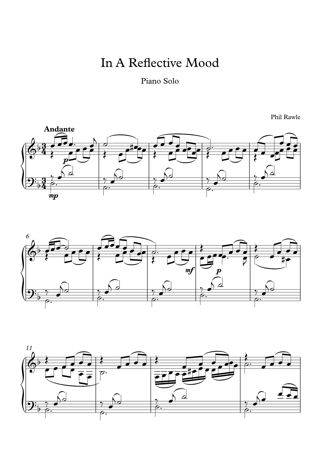 In A Reflective Mood - Piano Solo by Phil Rawle Sheet Music for Piano ...