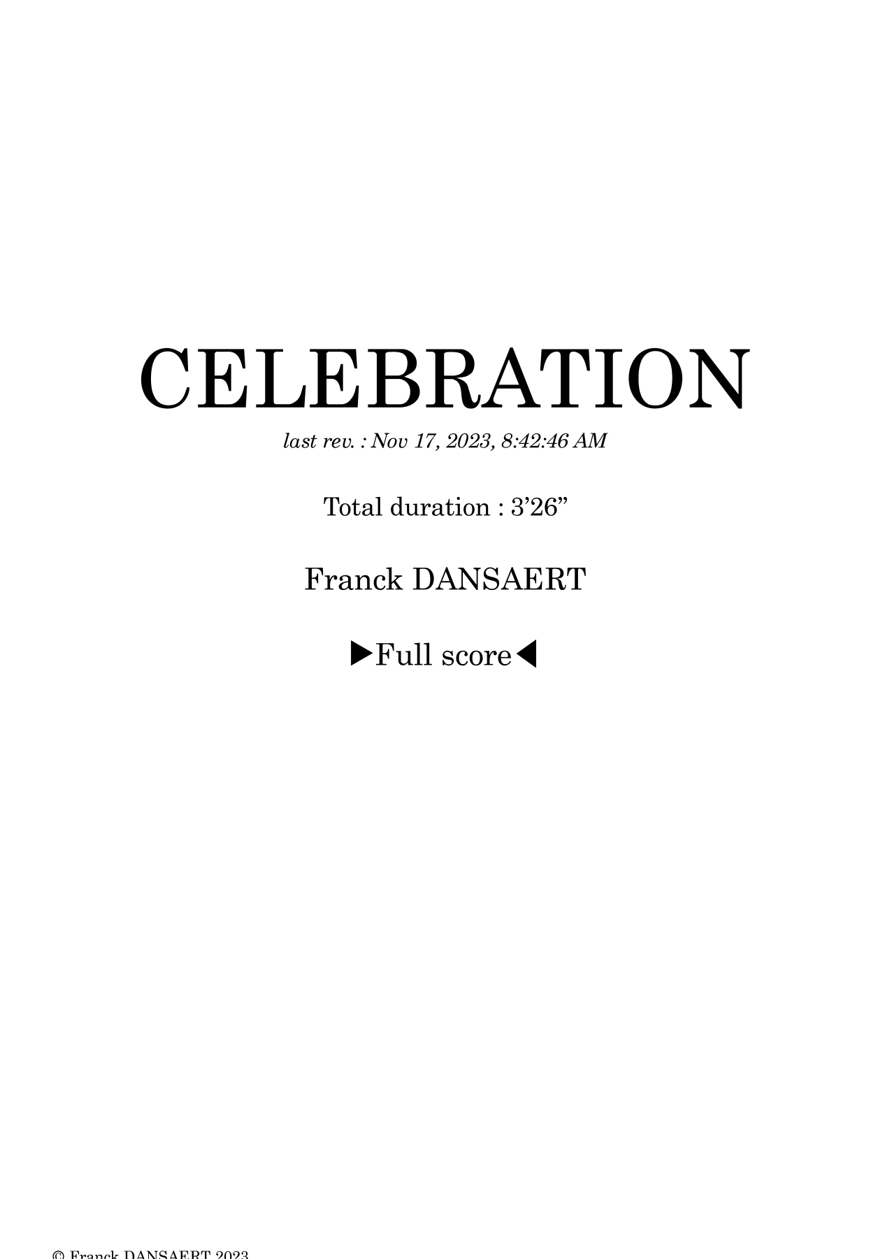 Celebration - Score Only by Franck Dansaert Full Orchestra
