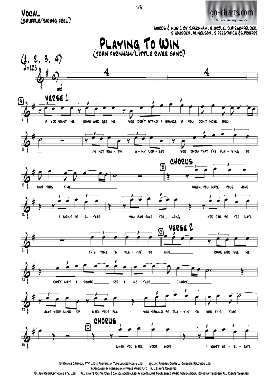 Playing To Win (arr. Andy Davidson go-charts.com) by John Farnham Full Orchestra