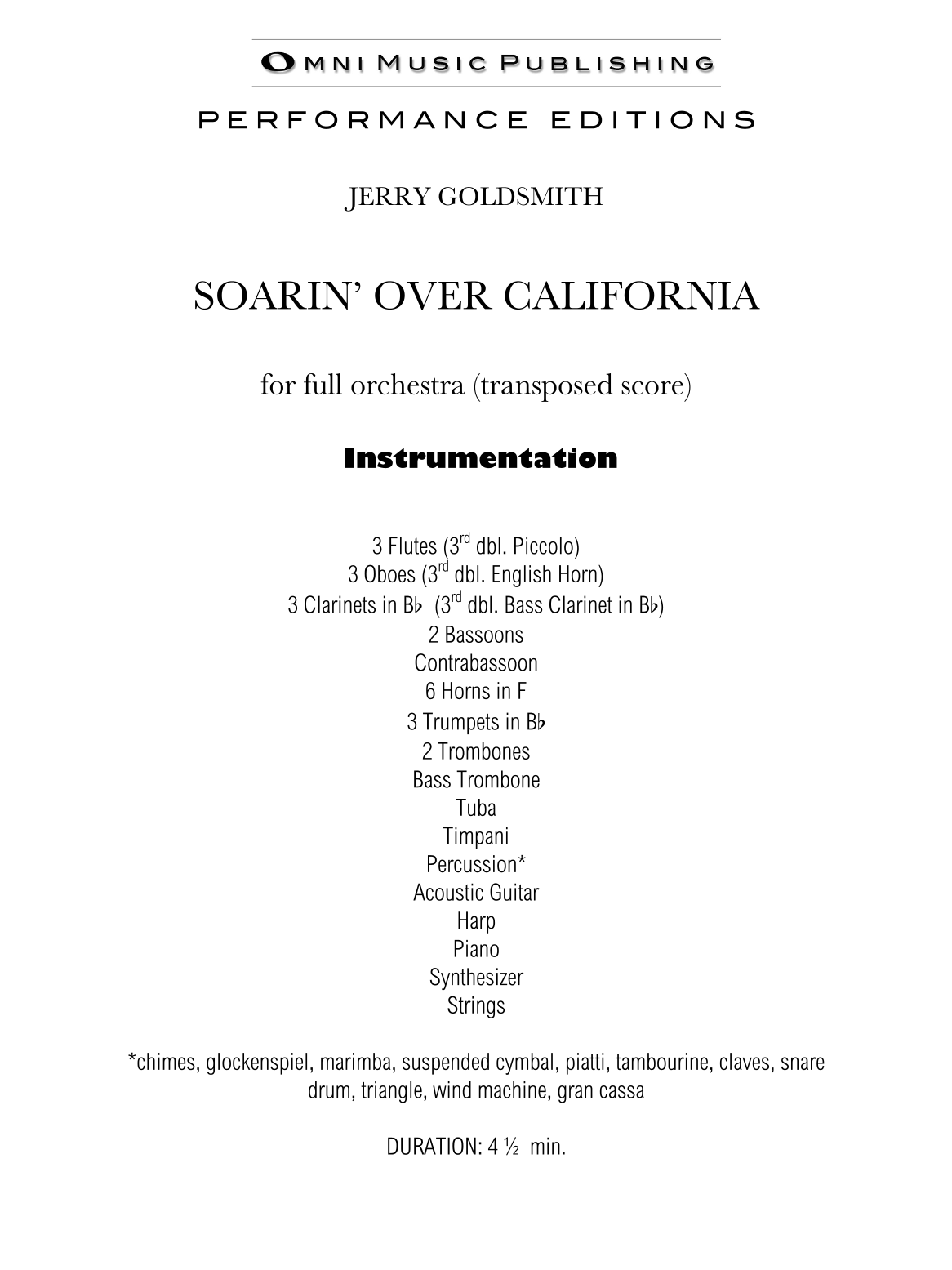 Soarin' Over California - Score Only (arr. Mark Mckenzie) by Jerry Goldsmith Full Orchestra