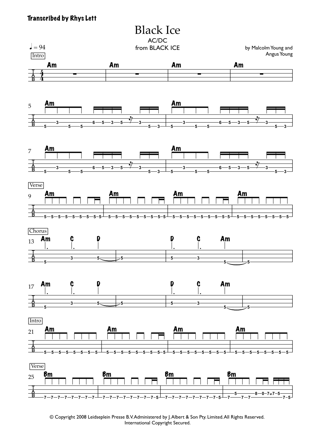 Black Ice (arr. Rhys Lett) by AC/DC Sheet Music for Bass Guitar Tab at ...