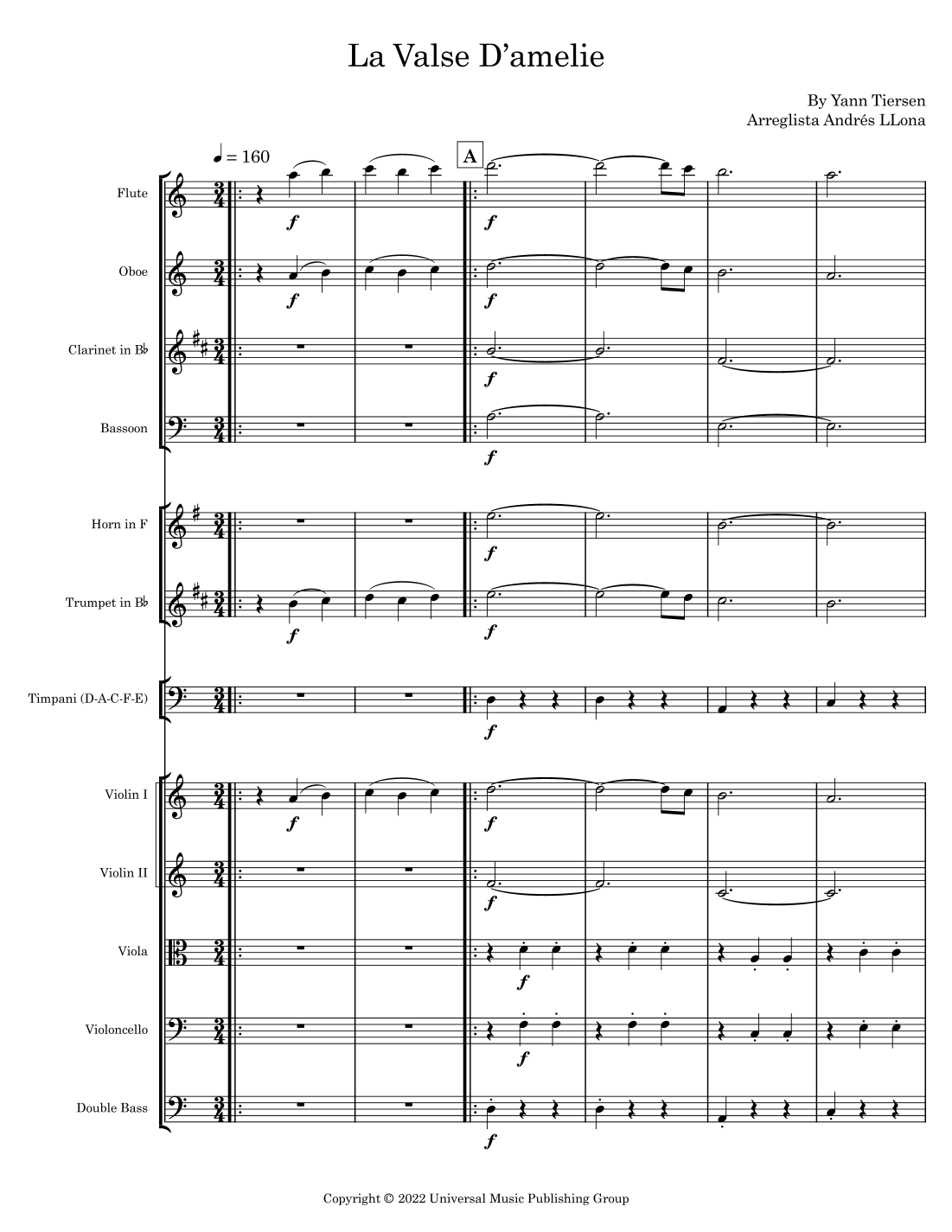 La Valse D'amelie - Version Orchestre (arr. Andrés LLona) by Yann Tiersen Full Orchestra