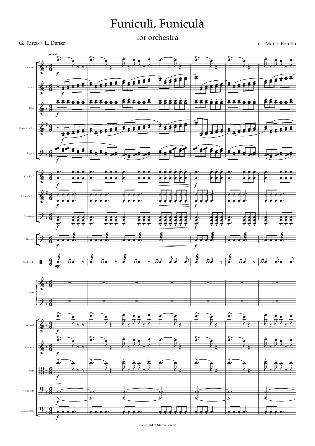 Funiculì, Funiculà (arr. Marco Beretta) by Luigi Denza 管弦乐团 - 预览