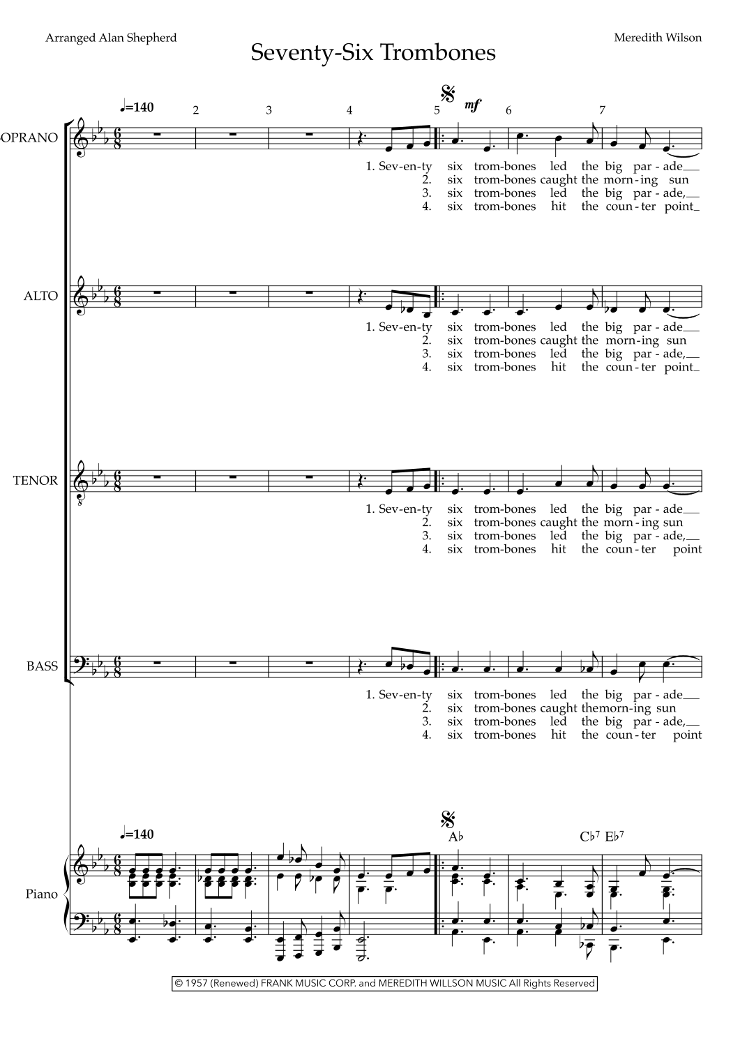 Seventy Six Trombones by Ambassadors Of Harmony Sheet Music for SATB ...