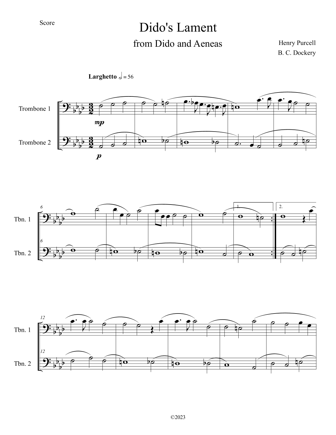 Dido's Lament (Trombone Duet) (arr. B. C. Dockery) Sheet Music Henry