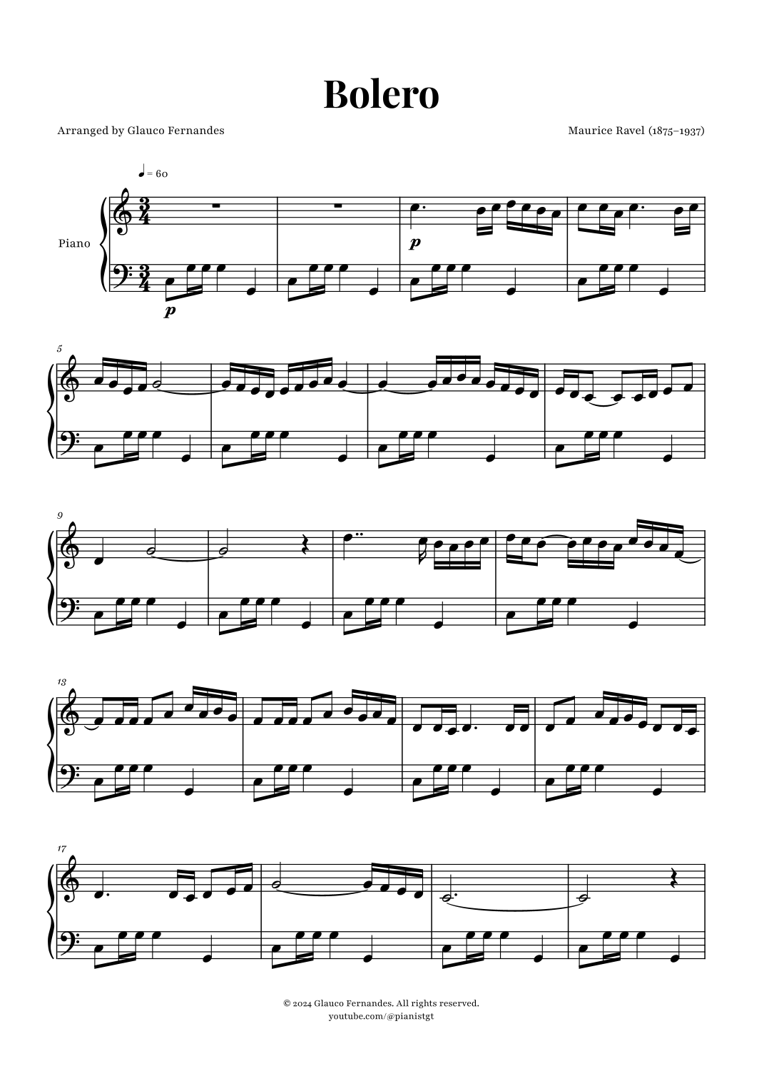 Bolero By Ravel BEAUTIFUL Piano arr Glauco Fernandes By Maurice Bolero By Ravel BEAUTIFUL Piano arr Glauco Fernandes By Maurice