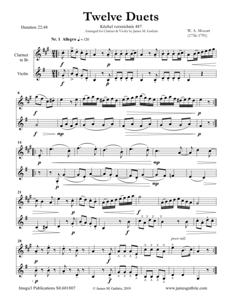 楽譜集: Ravel, Beethoven, Mozart など 78冊セット Mozart: Twelve Duets K. 487 for Clarinet & Violin by Mozart Sheet