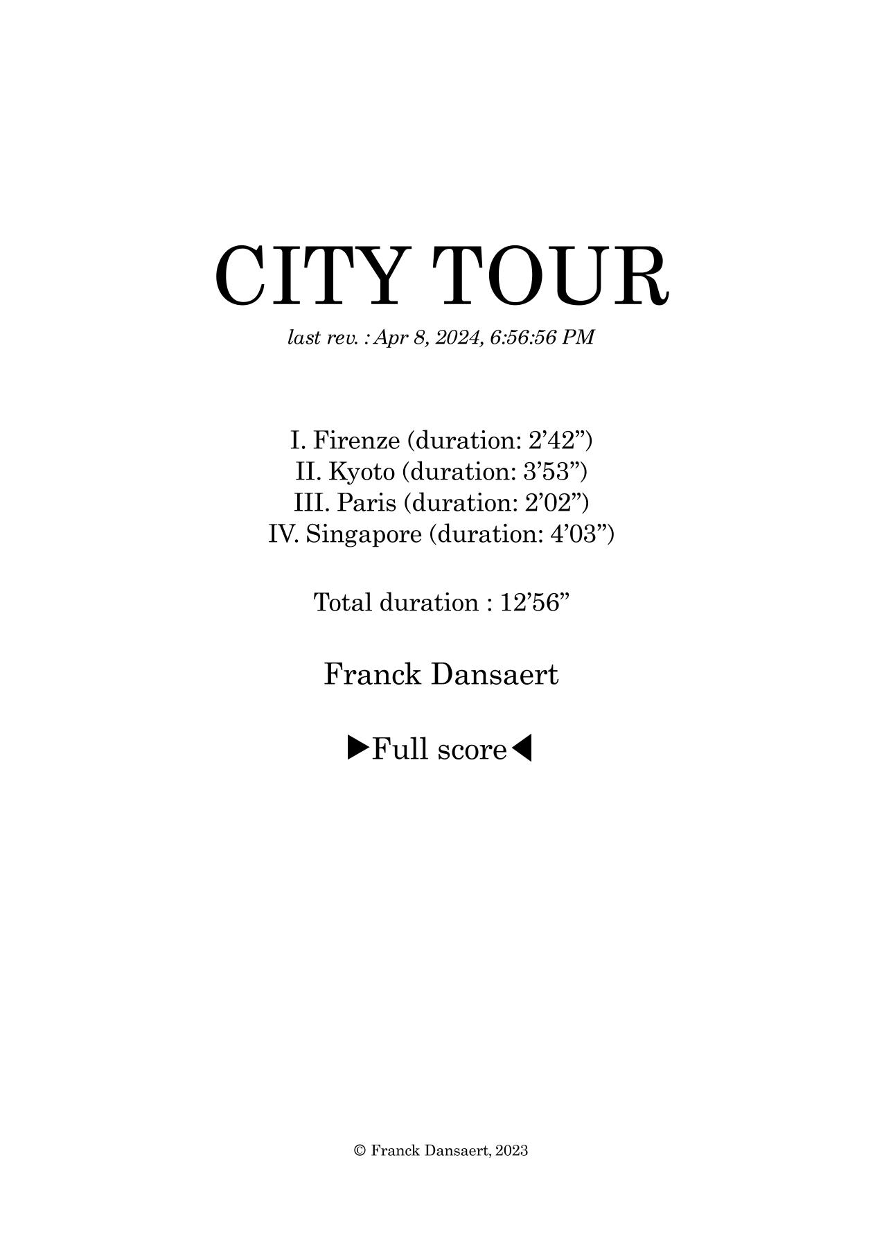 City Tour - Score Only by Franck Dansaert Full Orchestra
