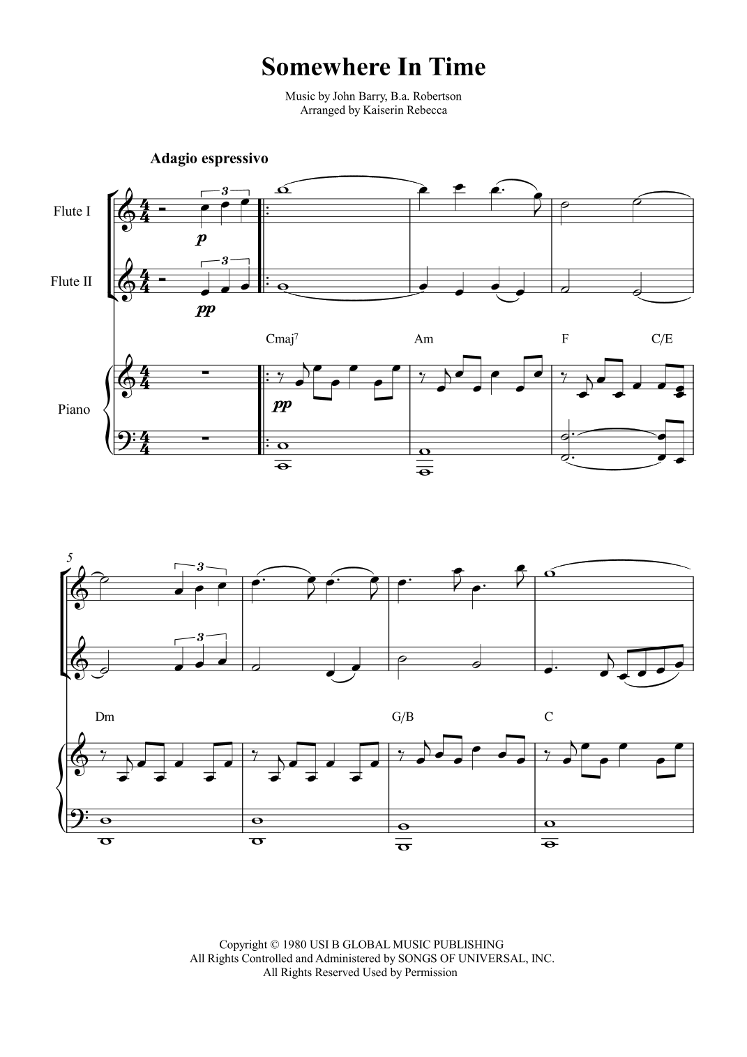 Somewhere In Time (arr. Kaiserin Rebecca) by Various 乐器二重奏与钢琴 - 预览