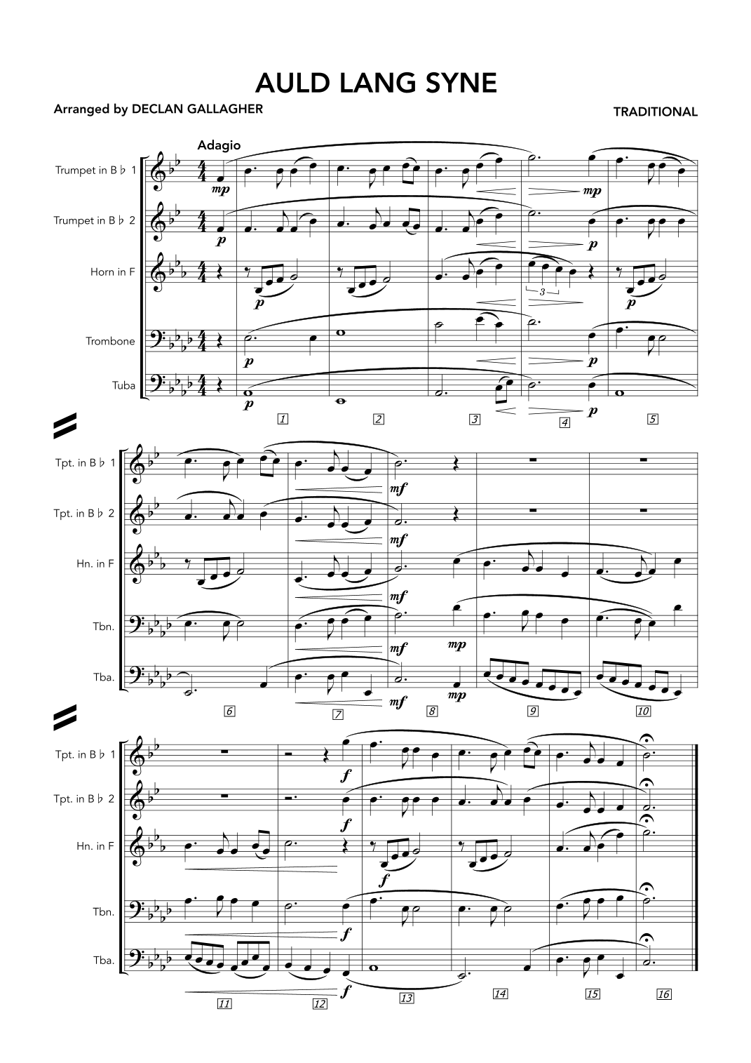 Auld Lang Syne (arr. Declan Gallagher) by Traditional Sheet Music for ...