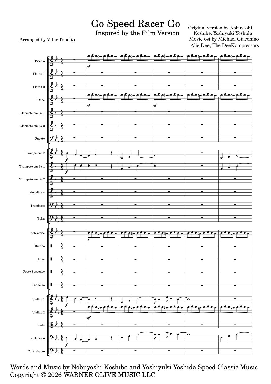 Speed Racer (arr. Vitor Tonetto) by Michael Giacchino Full Orchestra