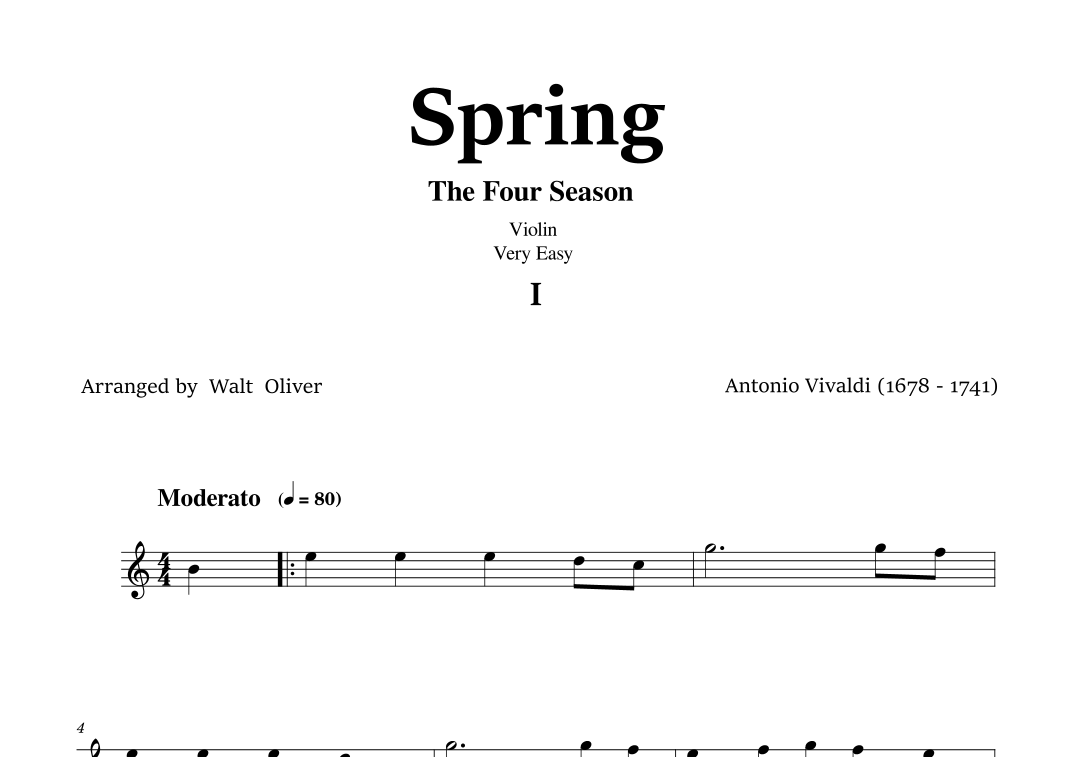 Vivaldi - The Four Seasons - 1st mov. - Spring - Very Easy violin (arr ...