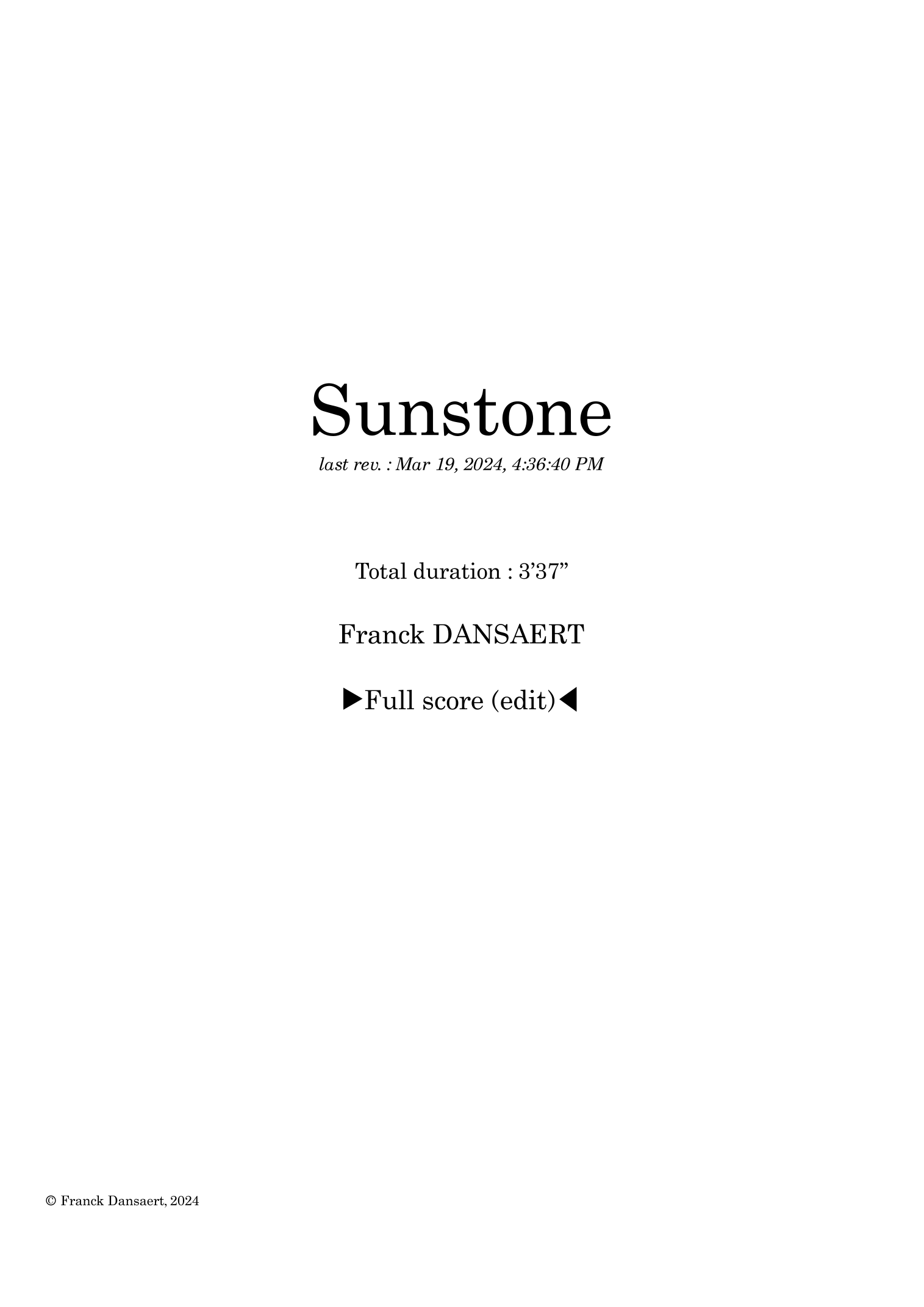 Sunstone - Score Only by Franck Dansaert Full Orchestra