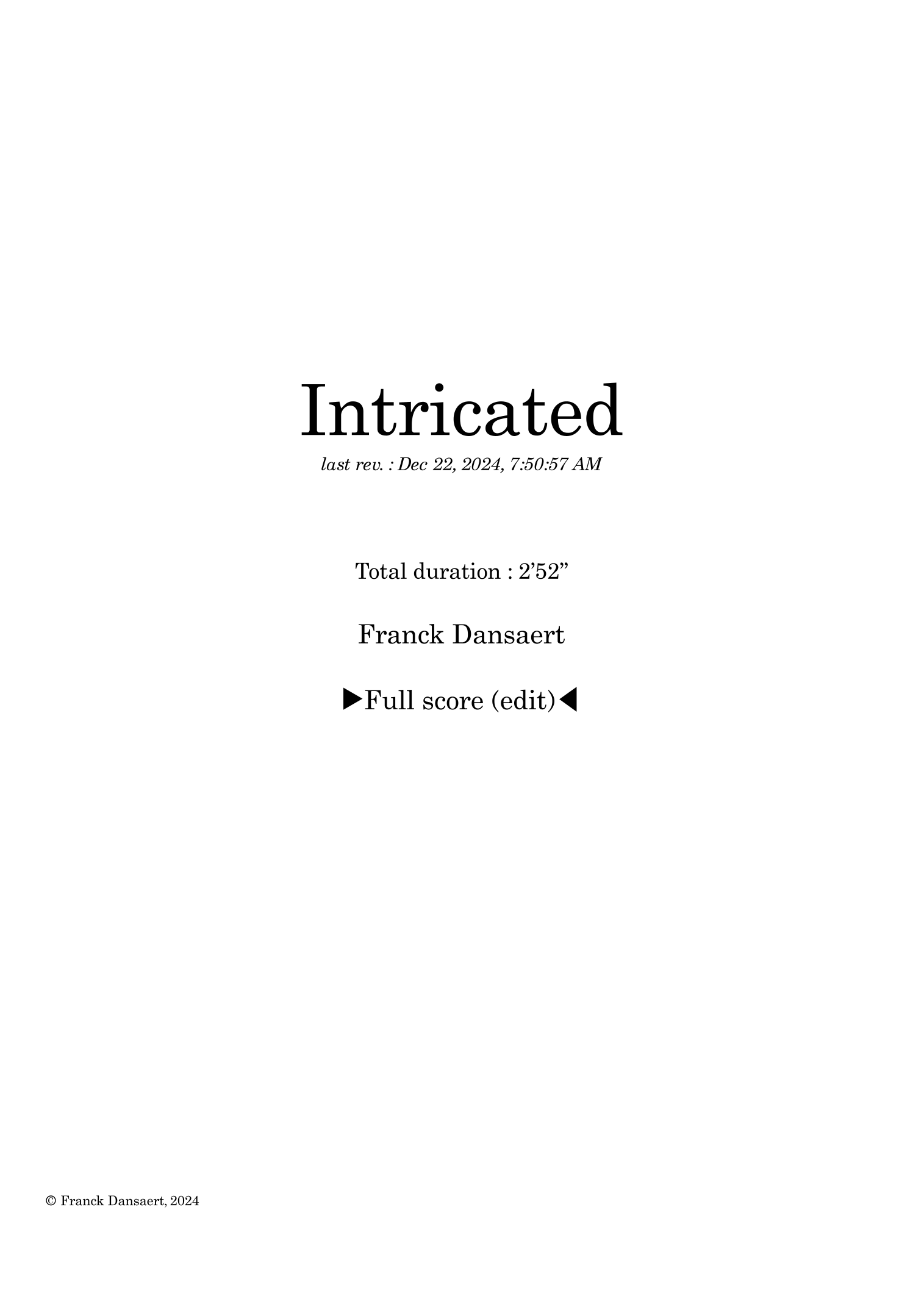 Intricated - 仅总谱(Franck Dansaert,管弦乐团)- 预览