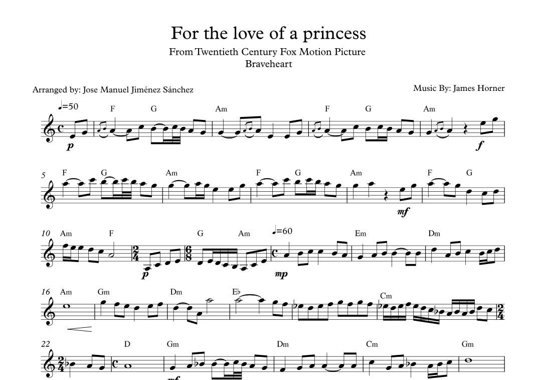 For The Love Of A Princess (arr. Jose Manuel Jiménez Sánchez von James ...