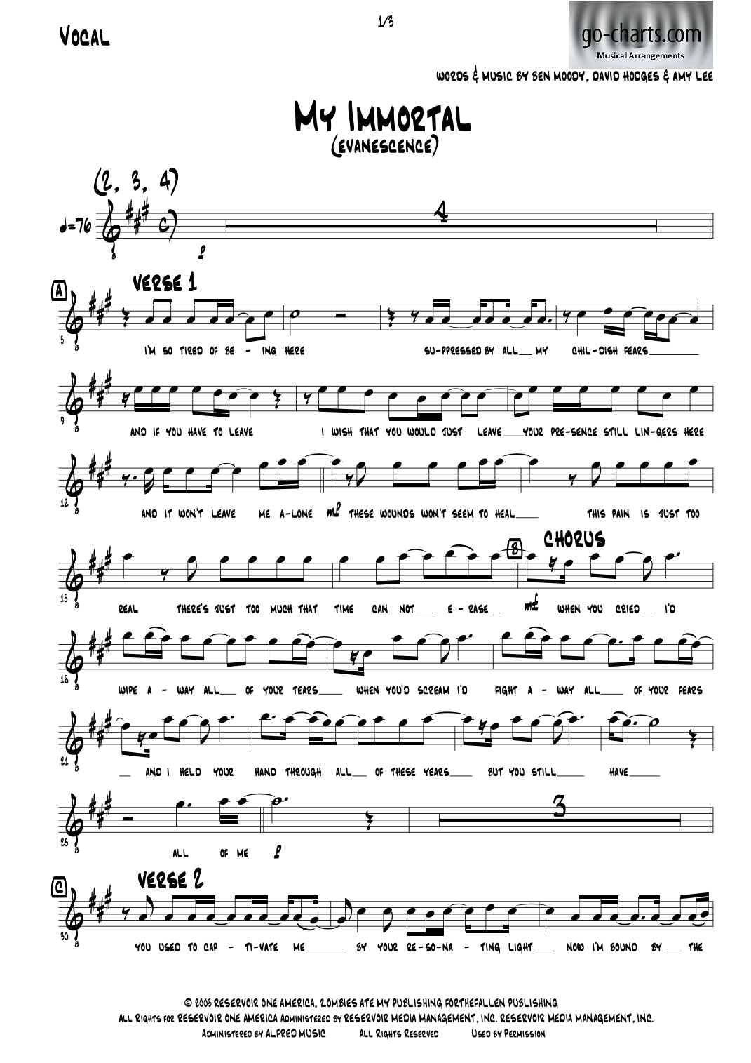 My Immortal (arr. Andy Davidson go-charts.com) by Evanescence Full Orchestra