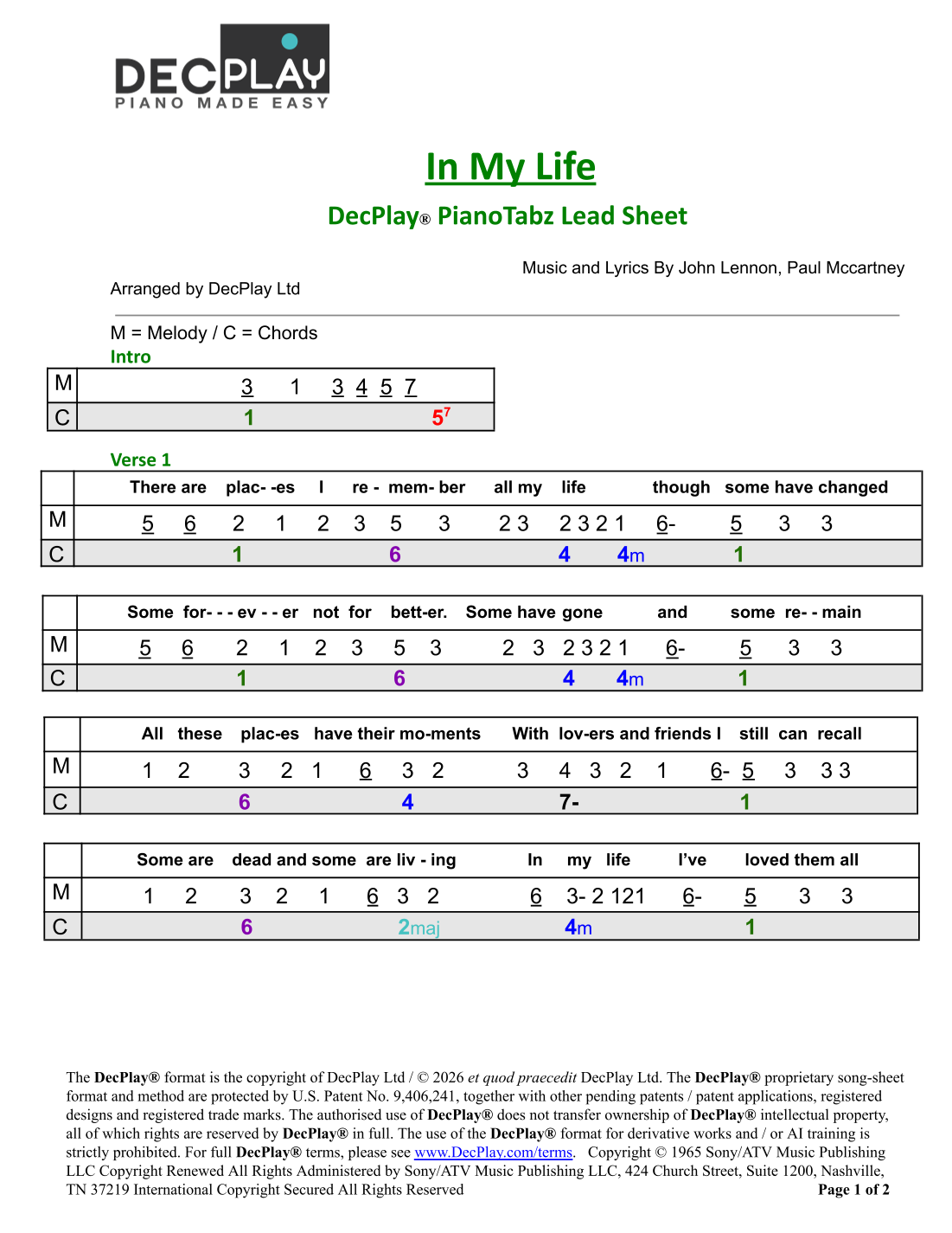 In My Life (arr. DecPlay Ltd) par The Beatles Partitions pour DecPlay ...
