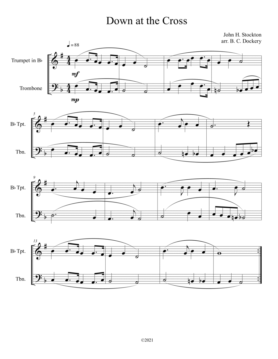 Down at the Cross (trumpet and trombone duet) (arr. B. C. Dockery) Digital Sheet Music