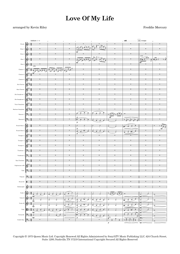Love Of My Life (arr. Kevin Riley) by Queen Full Orchestra