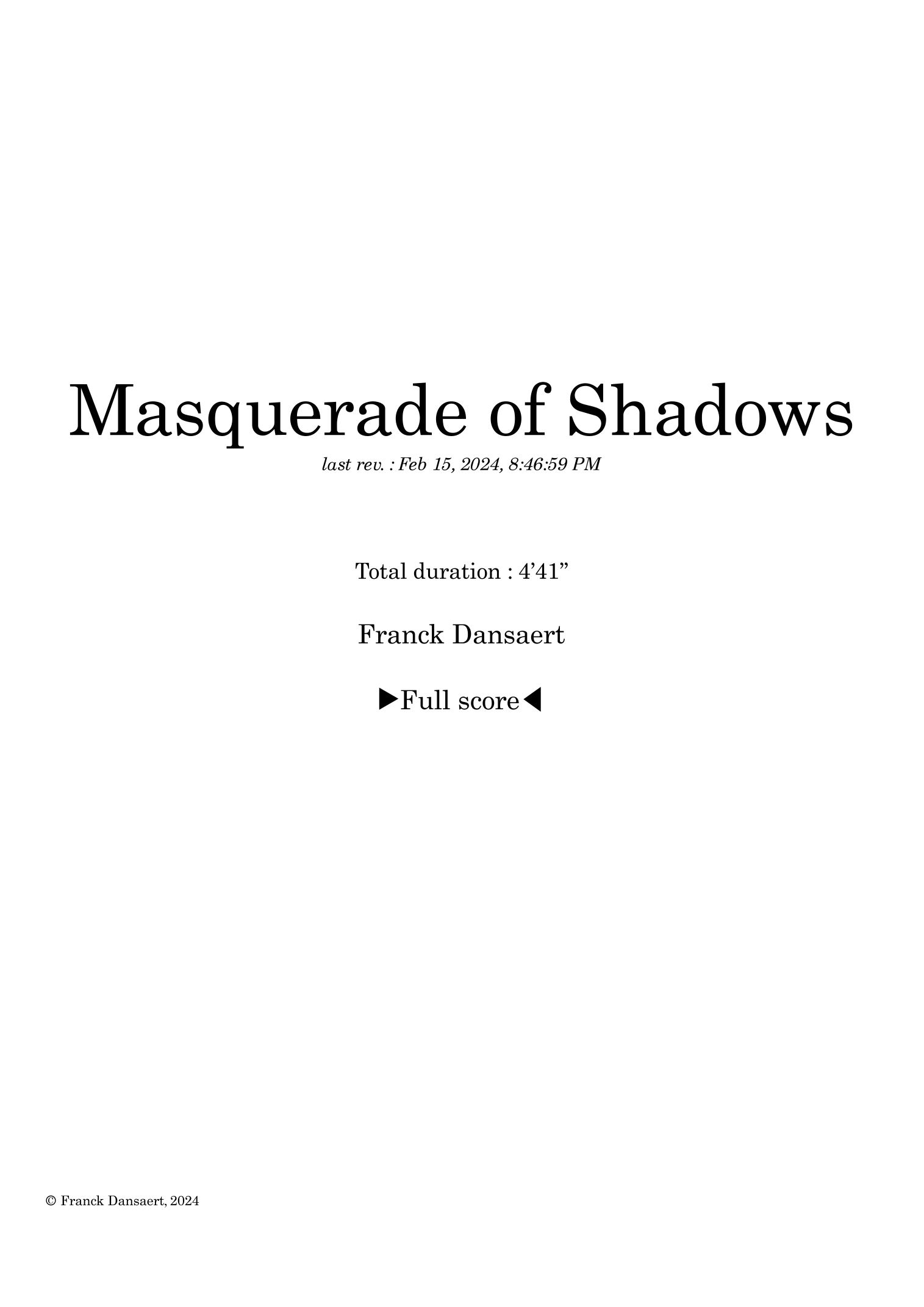 Masquarade Of Shadows - Score Only by Franck Dansaert Full Orchestra - 预览