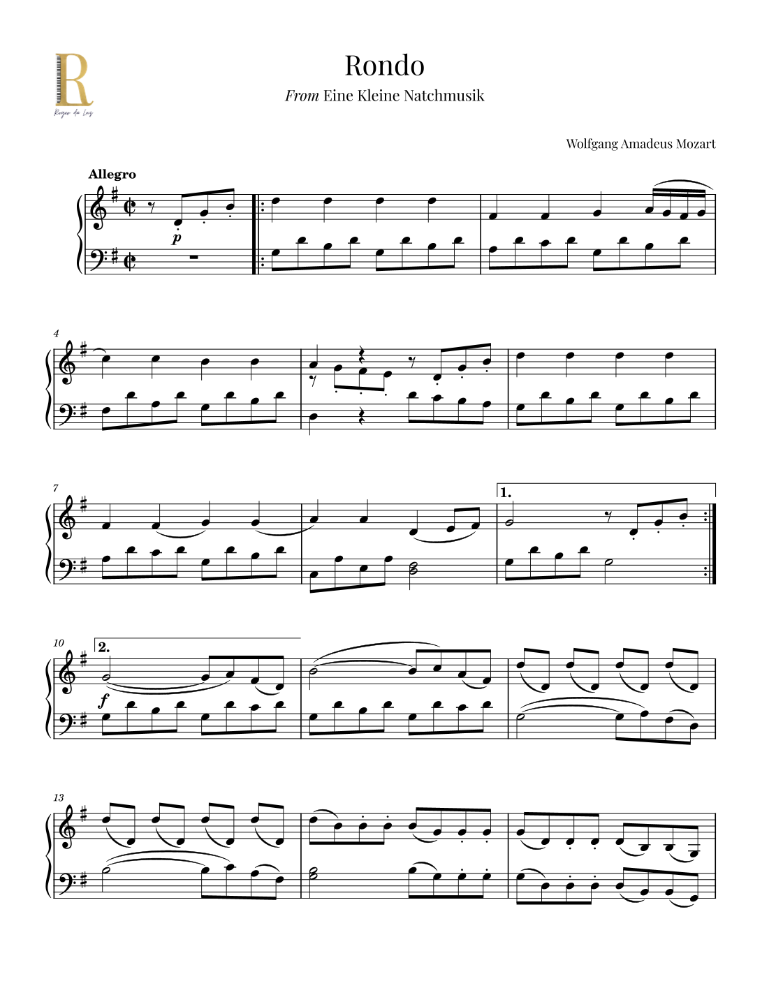 Rondo from Eine kleine Nachtmusik – Wolfgang Amadeus Mozart - Easy ...