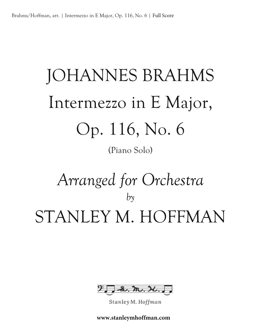 Intermezzo in E Major, Opus 116, No. 6 by Johannes Brahms Full Orchestra