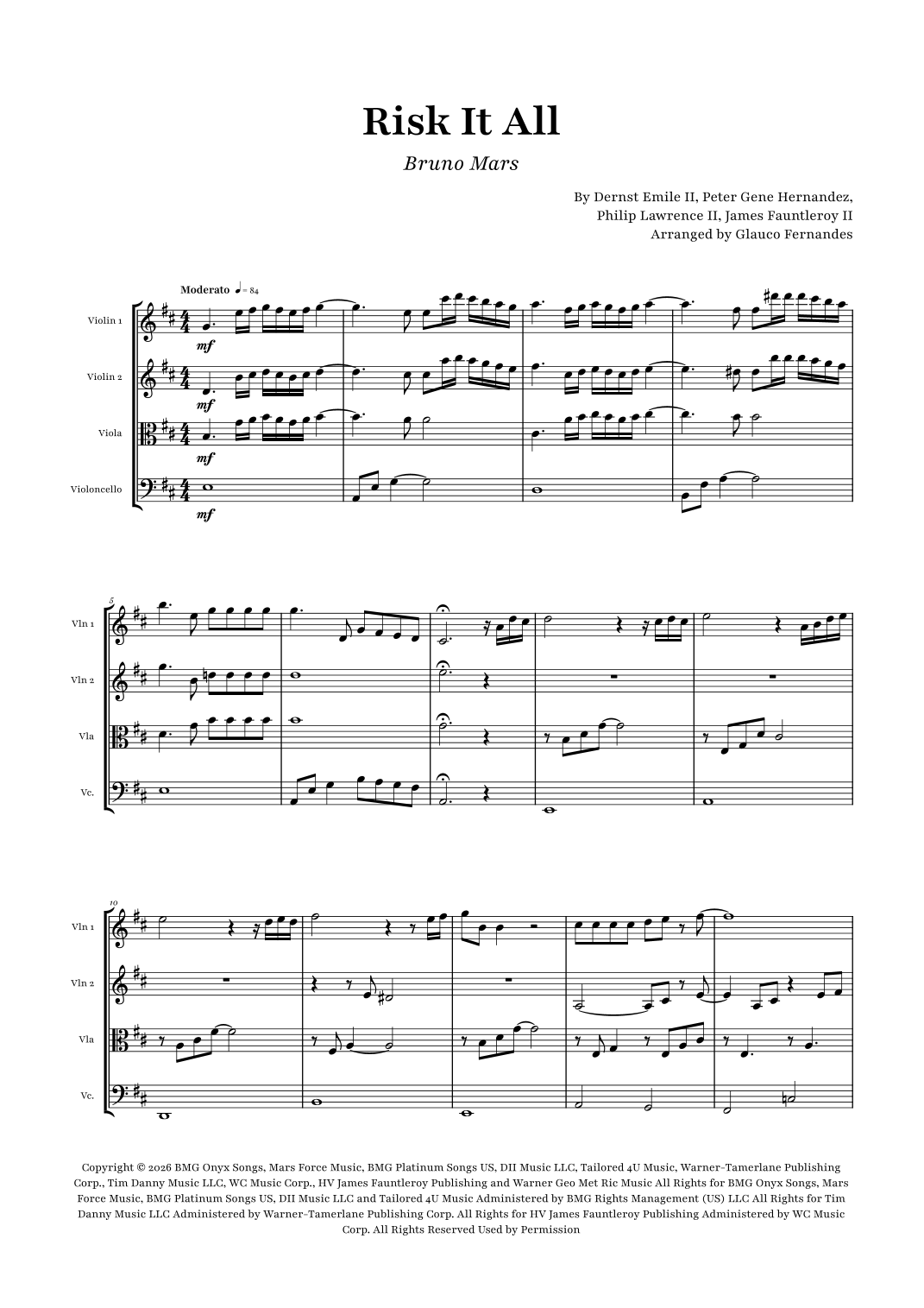 Risk It All (arr. Glauco Fernandes von Bruno Mars Noten zum ...