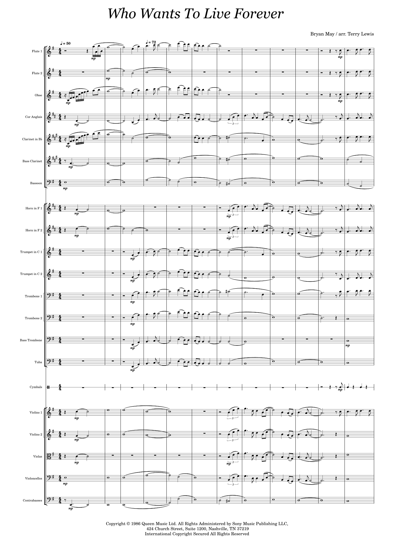Who Wants To Live Forever (arr. Terry Lewis) by Queen Full Orchestra
