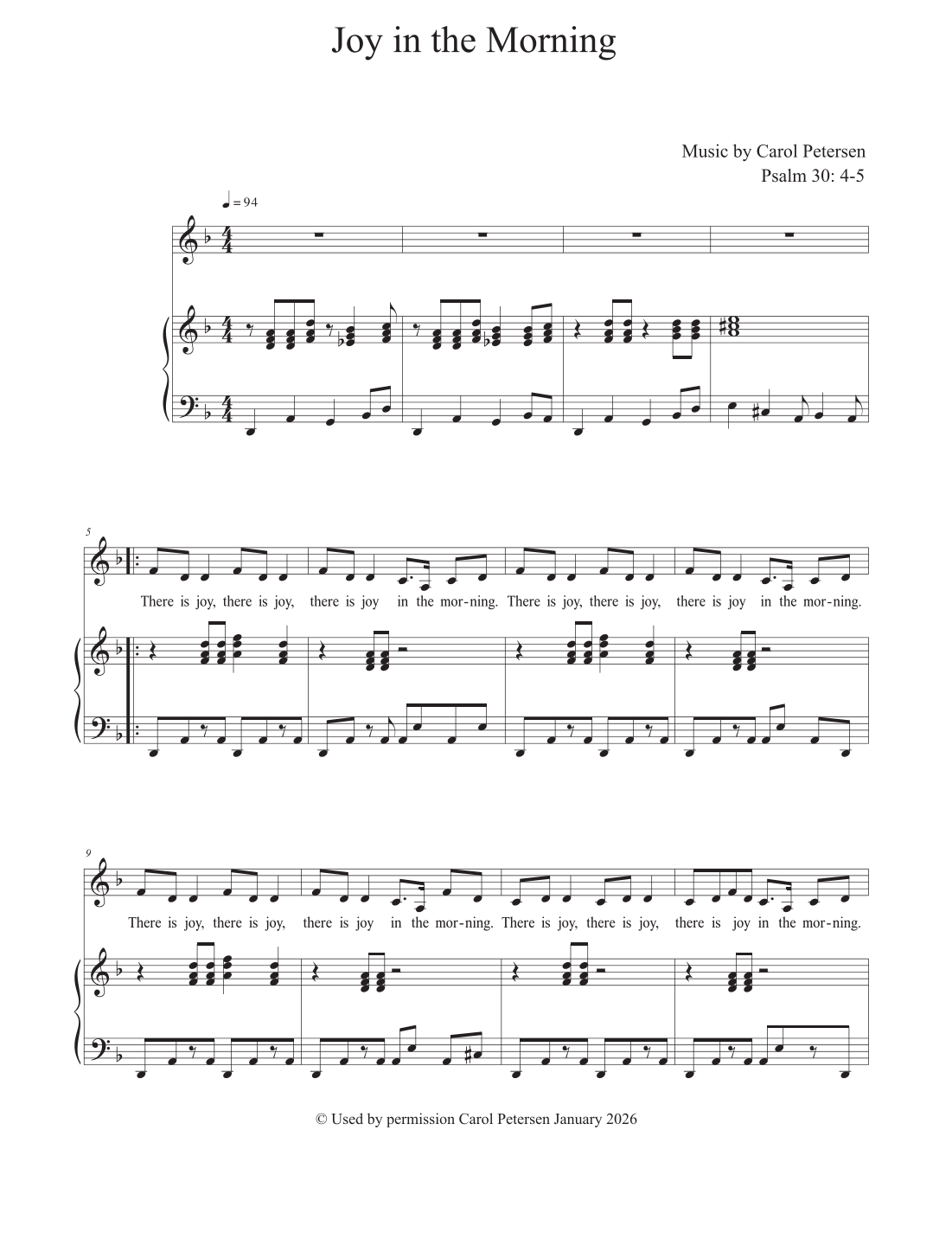 Joy in the Morning by Carol Petersen Sheet Music for Choir at Sheet ...